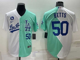 Men's MLB Los Angeles Dodgers #50 Mookie Betts White Green Two Tone 2022 Celebrity Softball Game Cool Base Jersey (29)