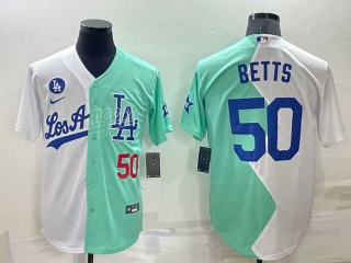 Men's MLB Los Angeles Dodgers #50 Mookie Betts White Green Two Tone 2022 Celebrity Softball Game Cool Base Jersey (30)