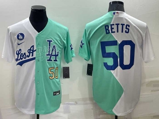 Men's MLB Los Angeles Dodgers #50 Mookie Betts White Green Two Tone 2022 Celebrity Softball Game Cool Base Jersey (31)