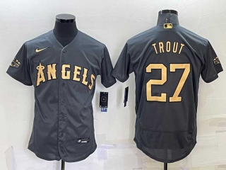 Men's MLB Los Angeles Angels #27 Mike Trout Grey 2022 All Star Stitched Flex Base Nike Jersey (16)