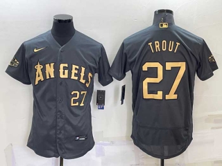 Men's MLB Los Angeles Angels #27 Mike Trout Grey 2022 All Star Stitched Flex Base Nike Jersey (17)