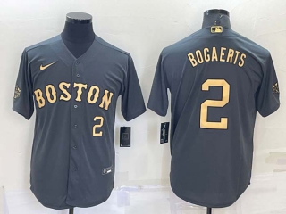 Men's Boston Red Sox #2 Xander Bogaerts Number Grey 2022 All Star Stitched Cool Base Nike Jersey