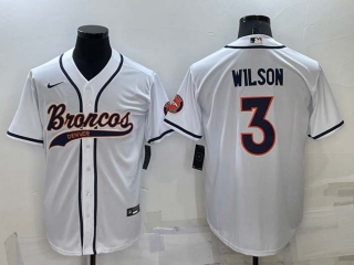 Men's Denver Broncos #3 Russell Wilson White Stitched Cool Base Nike Baseball Jersey
