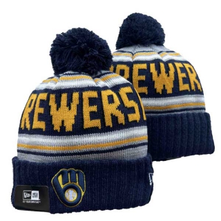 Wholesale MLB Milwaukee Brewers New Era Navy Knit Beanies Hats 3003