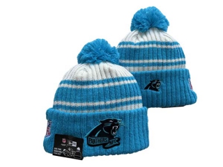 Wholesale NFL Carolina Panthers New Era Blue 2022 Sideline Sport Cuffed Pom Knit Hat 3040