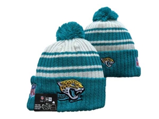 Wholesale NFL Jacksonville Jaguars New Era Aqua 2022 Sideline Sport Cuffed Pom Knit Hat 3029