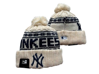 Wholesale MLB New York Yankees New Era Cream Knit Beanies Hats 3012
