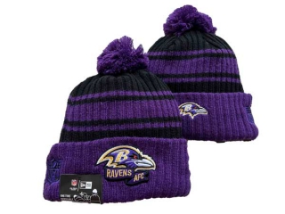 NFL Baltimore Ravens New Era Purple Black 2022 Sideline Sport Cuffed Pom Knit Hat 3039