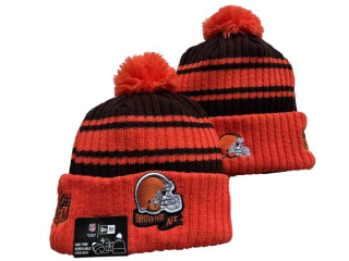 NFL Cleveland Browns New Era Orange Brown 2022 Sideline Sport Cuffed Pom Knit Hat 3034