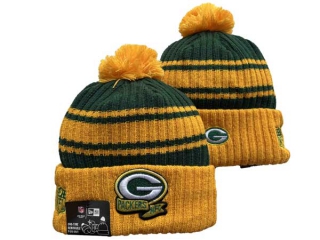 NFL Green Bay Packers New Era Yellow Green 2022 Sideline Sport Cuffed Pom Knit Hat 3057