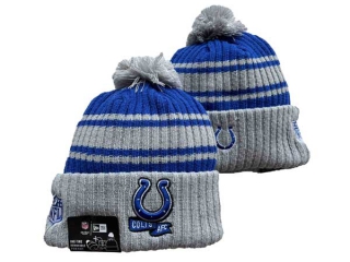 NFL Indianapolis Colts New Era Grey Blue 2022 Sideline Sport Cuffed Pom Knit Hat 3023