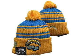 NFL Los Angeles Chargers New Era Yellow Blue 2022 Sideline Sport Cuffed Pom Knit Hat 3016