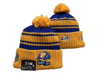 NFL Los Angeles Rams New Era Yellow Roayl 2022 Sideline Sport Cuffed Pom Knit Hat 3043