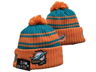 NFL Miami Dolphins New Era Orange Aqua 2022 Sideline Sport Cuffed Pom Knit Hat 3045