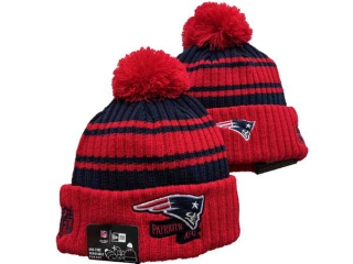 NFL New England Patriots New Era Red Navy 2022 Sideline Sport Cuffed Pom Knit Hat 3046