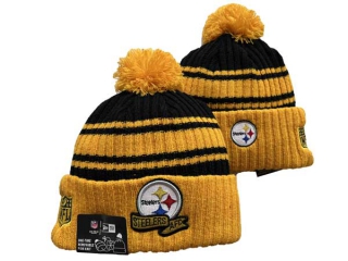 NFL Pittsburgh Steelers New Era Yellow Black 2022 Sideline Sport Cuffed Pom Knit Hat 3042
