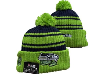 NFL Seattle Seahawks New Era Green Navy 2022 Sideline Sport Cuffed Pom Knit Hat 3045