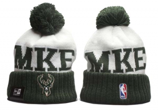 NBA Milwaukee Bucks New Era Cream Green Beanies Knit Hats 5008