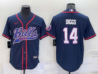 Men's Buffalo Bills #14 Stefon Diggs Navy With Patch Cool Base Stitched Baseball Jersey