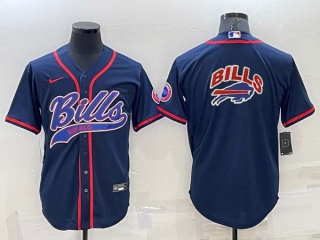 Men's Buffalo Bills Navy Team Blue Big Logo With Patch Cool Base Stitched Baseball Jersey