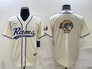 Men's Los Angeles Rams Cream Team Big Logo With Patch Cool Base Stitched Baseball Jersey