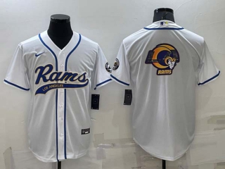 Men's Los Angeles Rams White Team Big Logo With Patch Cool Base Stitched Baseball Jersey