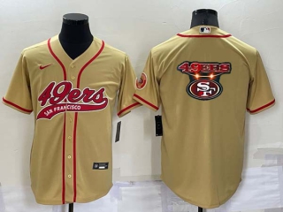 Men's San Francisco 49ers Gold Team Big Logo With Patch Cool Base Stitched Baseball Jersey