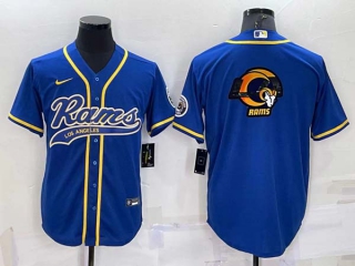 Men's Los Angeles Rams Blue Team Big Logo With Patch Cool Base Stitched Baseball Jersey