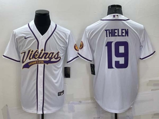 Men's Minnesota Vikings #19 Adam Thielen White With Patch Cool Base Stitched Baseball Jersey