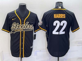 Men's Pittsburgh Steelers #22 Najee Harris Black With Patch Cool Base Stitched Baseball Jerseys