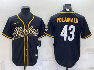 Men's Pittsburgh Steelers #43 Troy Polamalu Black With Patch Cool Base Stitched Baseball Jersey