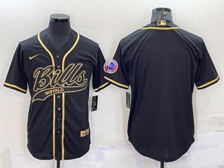 Men's Buffalo Bills Blank Black Gold With Patch Cool Base Stitched Baseball Jersey