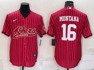 Men's San Francisco 49ers #16 Joe Montana Red Pinstripe With Patch Cool Base Stitched Baseball Jersey