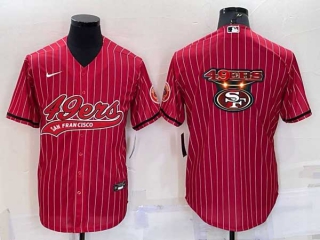Men's San Francisco 49ers Red Team Big Logo With Patch Cool Base Stitched Baseball Jersey