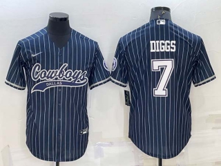 Men's Dallas Cowboys #7 Trevon Diggs Navy With Patch Cool Base Stitched Baseball Jersey
