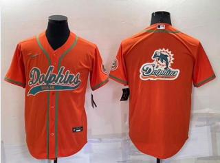 Men's Miami Dolphins Orange Team Big Logo With Patch Cool Base Stitched Baseball Jersey