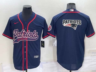 Men's New England Patriots Navy Blue Team Big Logo With Patch Cool Base Stitched Baseball Jersey