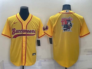 Men's Tampa Bay Buccaneers Gold Team Big Logo With Patch Cool Base Stitched Baseball Jersey