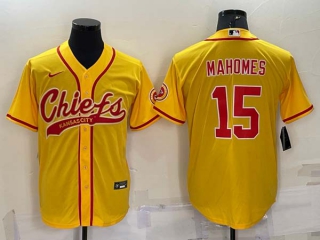 Men's Kansas City Chiefs #15 Patrick Mahomes Gold With Patch Cool Base Stitched Baseball Jersey