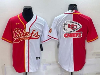 Men's Kansas City Chiefs Red White Team Big Logo With Patch Cool Base Stitched Baseball Jersey