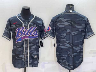 Men's Buffalo Bills Blank Grey Camo With Patch Cool Base Stitched Baseball Jersey
