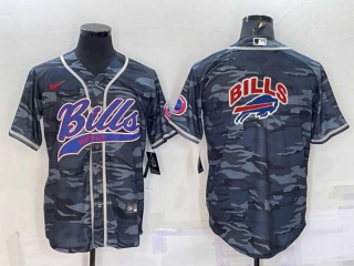 Men's Buffalo Bills Grey Camo Team Big Logo With Patch Cool Base Stitched Baseball Jersey