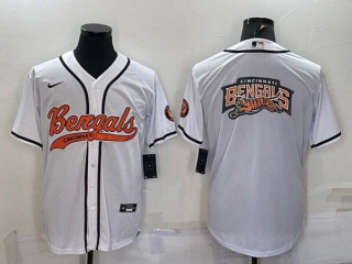 Men's Cincinnati Bengals White Team Big Logo With Patch Cool Base Stitched Baseball Jersey