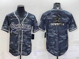 Men's Dallas Cowboys Grey Camo Team Big Logo With Patch Cool Base Stitched Baseball Jersey