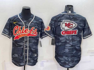 Men's Kansas City Chiefs Grey Camo Team Big Logo With Patch Cool Base Stitched Baseball Jersey