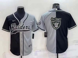 Men's Las Vegas Raiders Black Grey Split Team Big Logo With Patch Cool Base Stitched Baseball Jersey