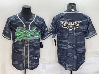 Men's Philadelphia Eagles Grey Camo Team Big Logo With Patch Cool Base Stitched Baseball Jersey