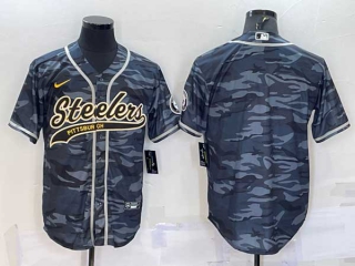 Men's Pittsburgh Steelers Blank Grey Camo With Patch Cool Base Stitched Baseball Jersey