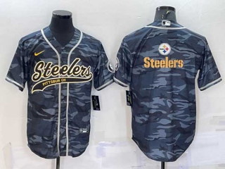 Men's Pittsburgh Steelers Grey Camo Team Big Logo With Patch Cool Base Stitched Baseball Jersey