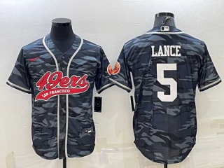 Men's San Francisco 49ers #5 Trey Lance White Name Grey Camo With Patch Cool Base Stitched Baseball Jersey